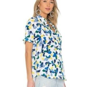 Equipment 100% Silk Blue and Yellow Floral Button Down Shirt